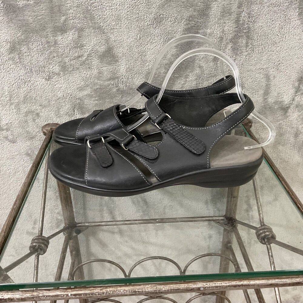 SAS Tabby Sandals Women's Size 9.5 W Wide Black Leather Straps Tripad Comfort